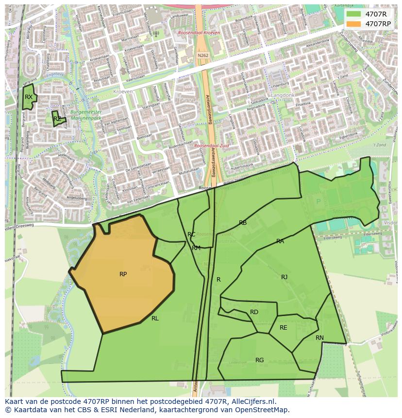 Afbeelding van het postcodegebied 4707 RP op de kaart.