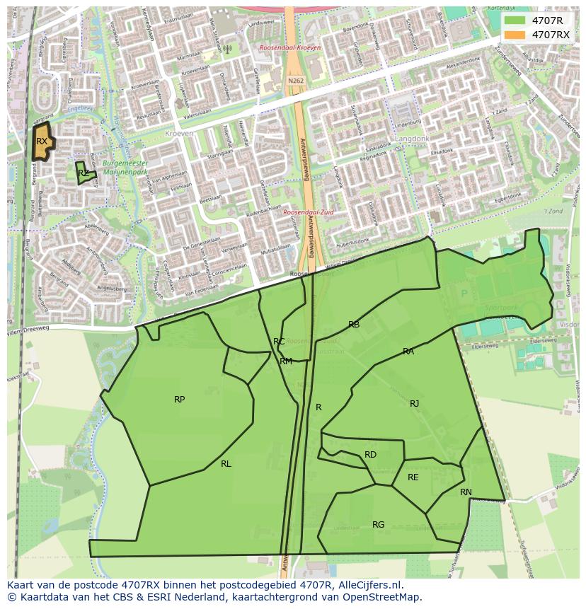 Afbeelding van het postcodegebied 4707 RX op de kaart.