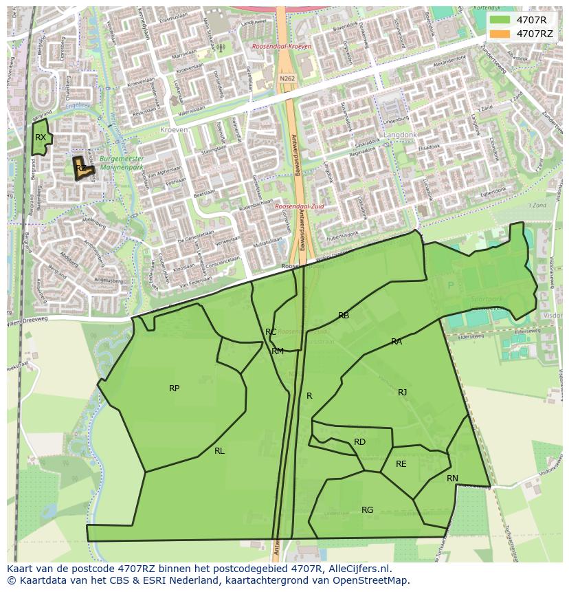 Afbeelding van het postcodegebied 4707 RZ op de kaart.