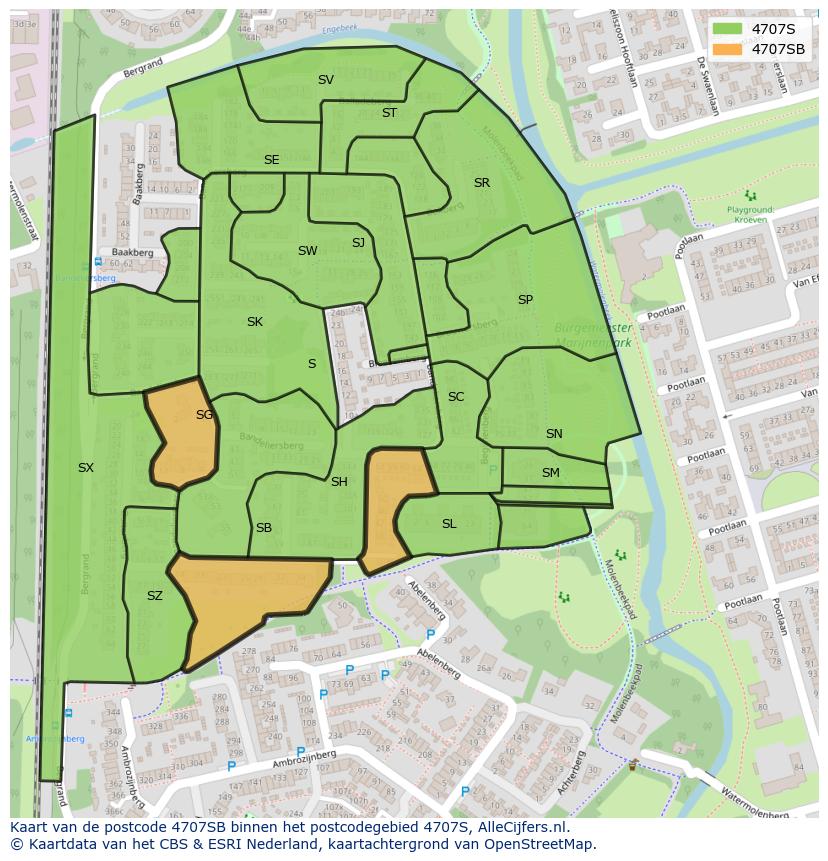 Afbeelding van het postcodegebied 4707 SB op de kaart.