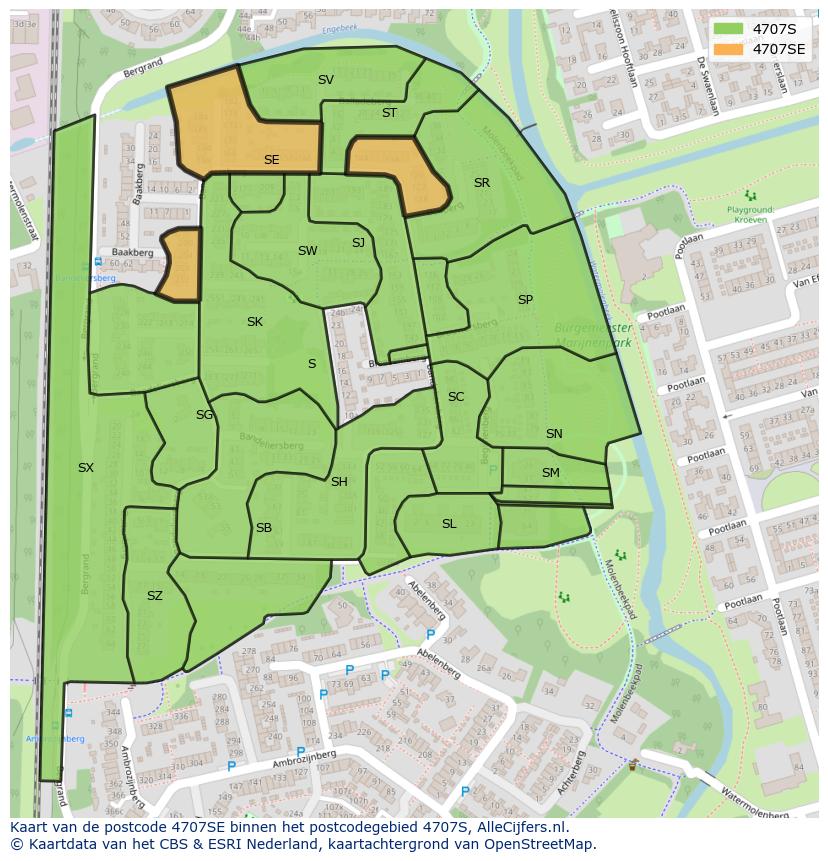 Afbeelding van het postcodegebied 4707 SE op de kaart.