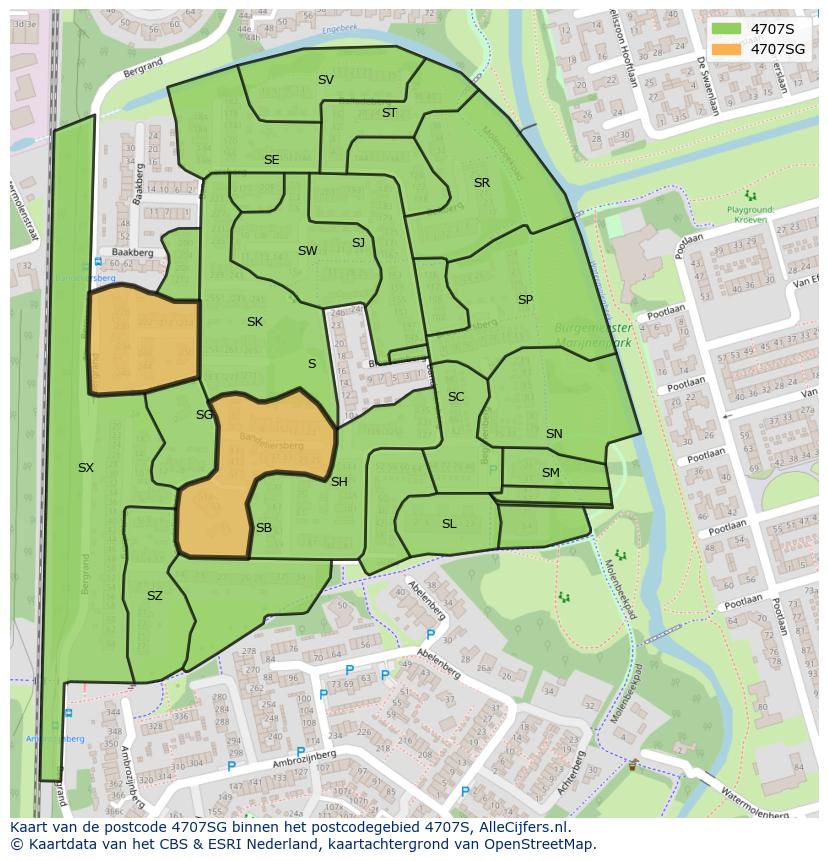 Afbeelding van het postcodegebied 4707 SG op de kaart.
