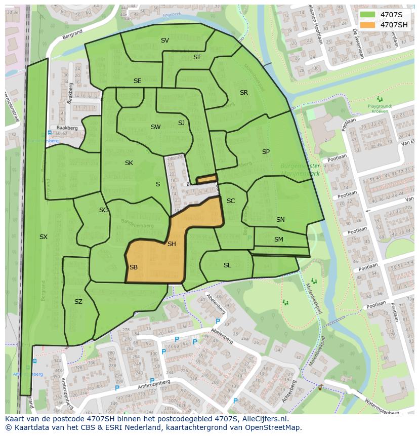 Afbeelding van het postcodegebied 4707 SH op de kaart.