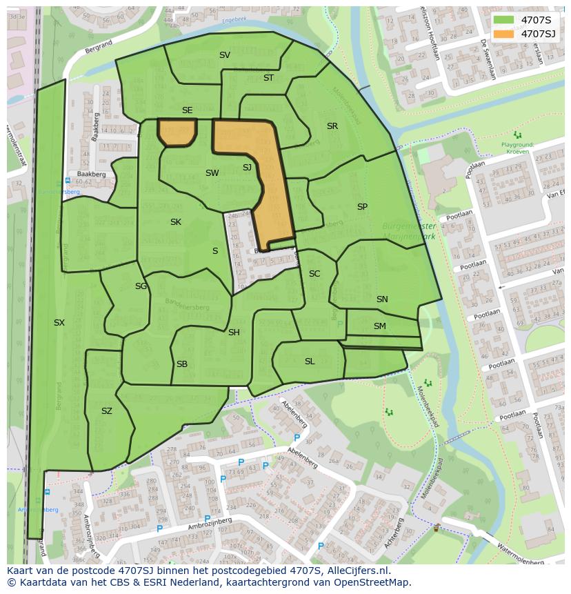 Afbeelding van het postcodegebied 4707 SJ op de kaart.