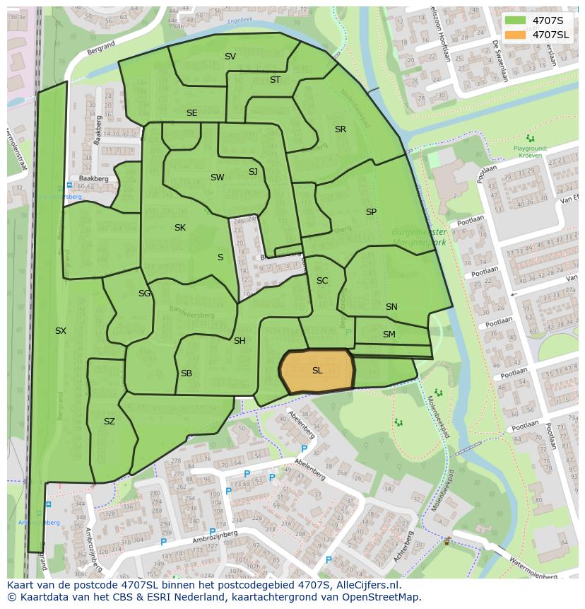 Afbeelding van het postcodegebied 4707 SL op de kaart.