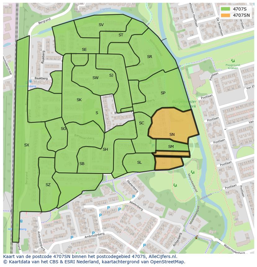 Afbeelding van het postcodegebied 4707 SN op de kaart.