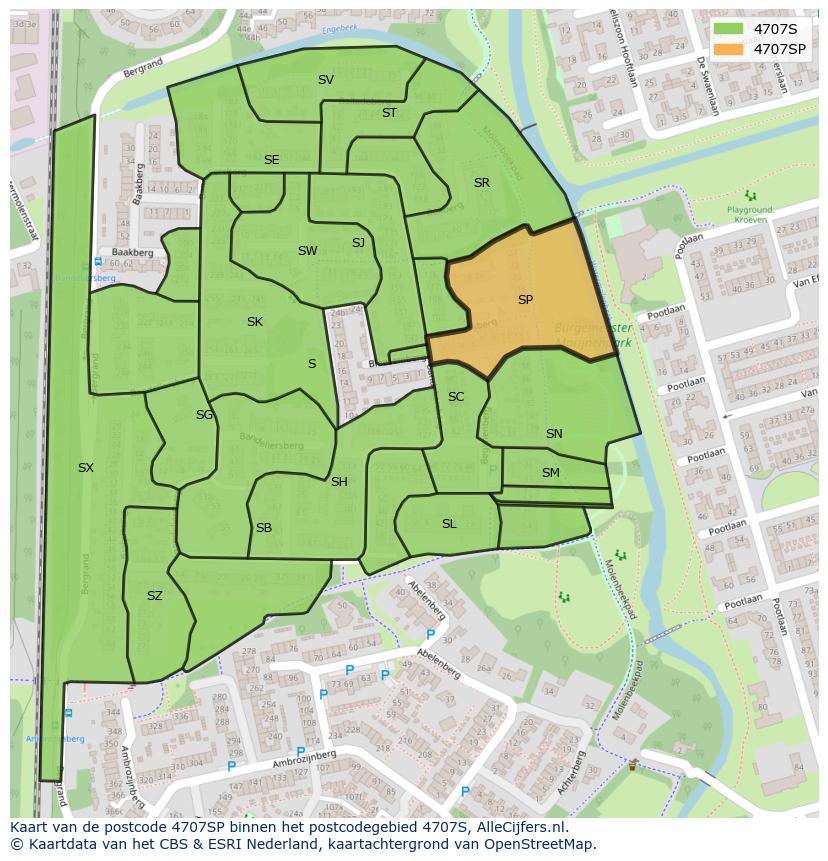 Afbeelding van het postcodegebied 4707 SP op de kaart.