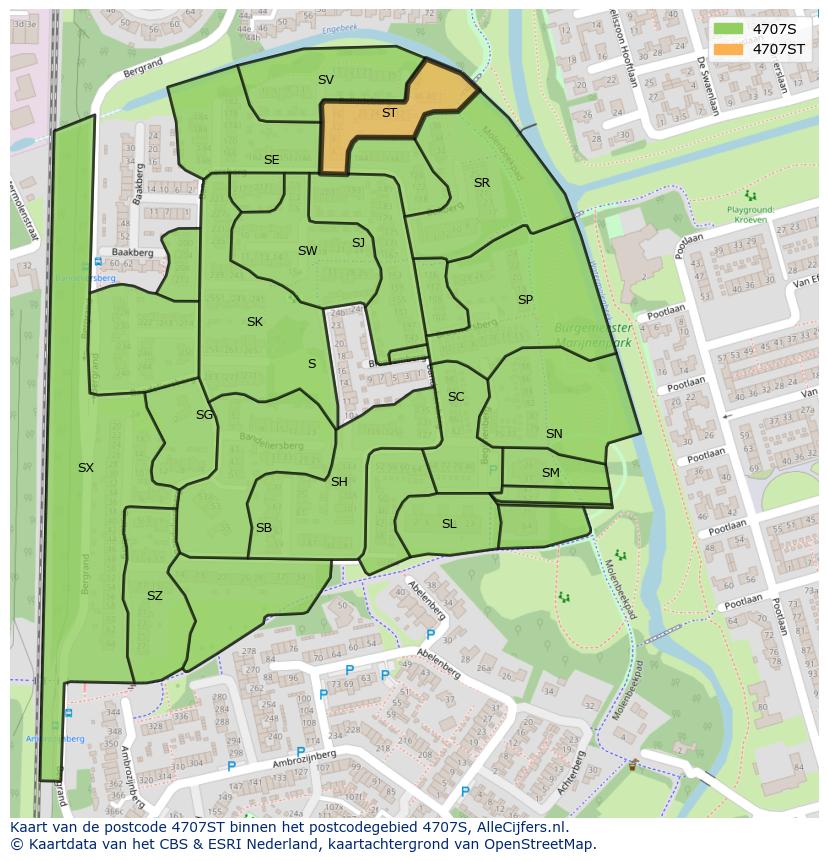 Afbeelding van het postcodegebied 4707 ST op de kaart.