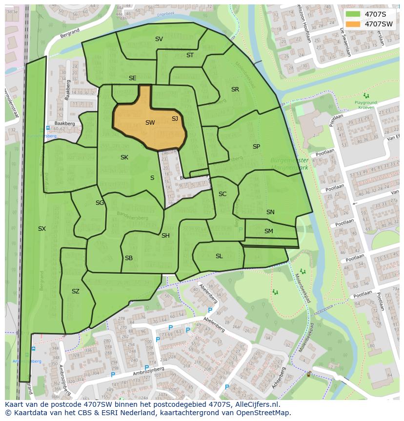 Afbeelding van het postcodegebied 4707 SW op de kaart.