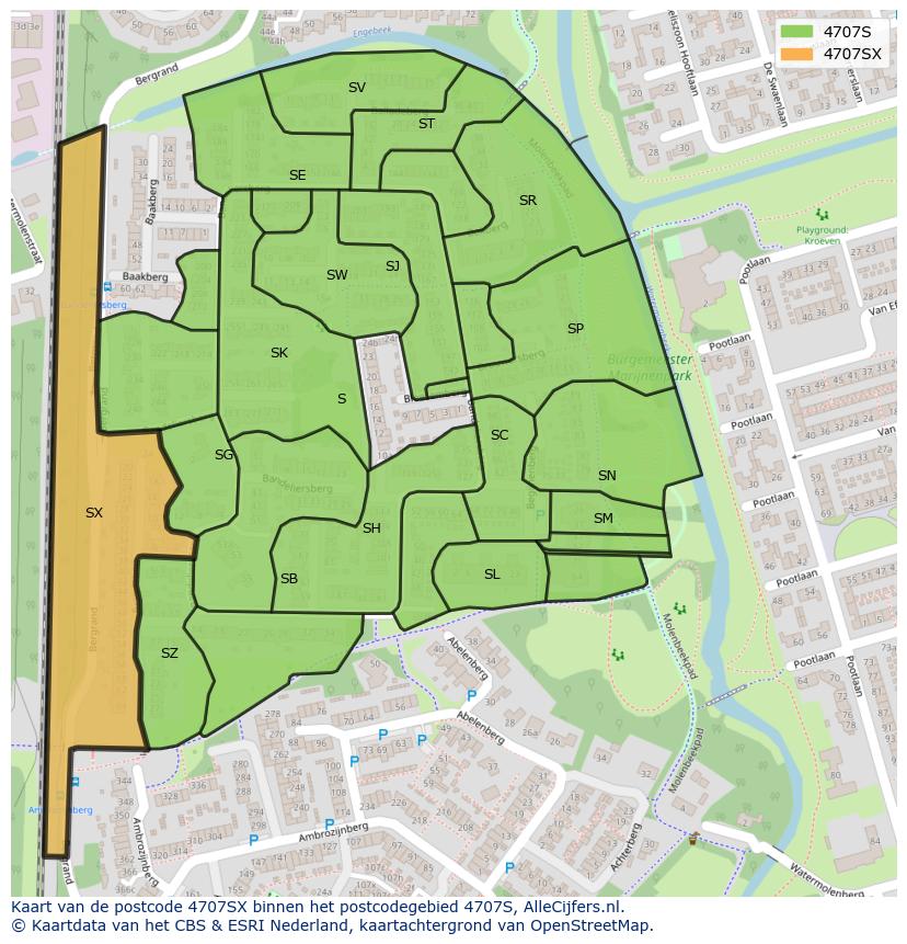 Afbeelding van het postcodegebied 4707 SX op de kaart.