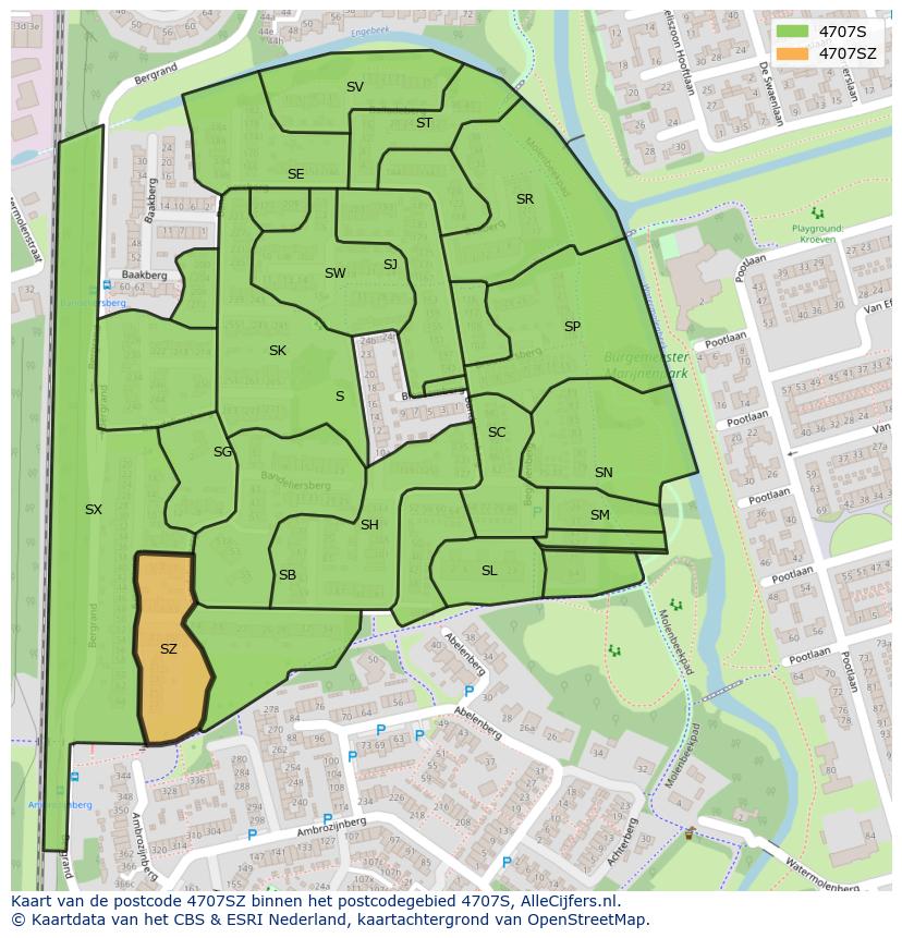 Afbeelding van het postcodegebied 4707 SZ op de kaart.