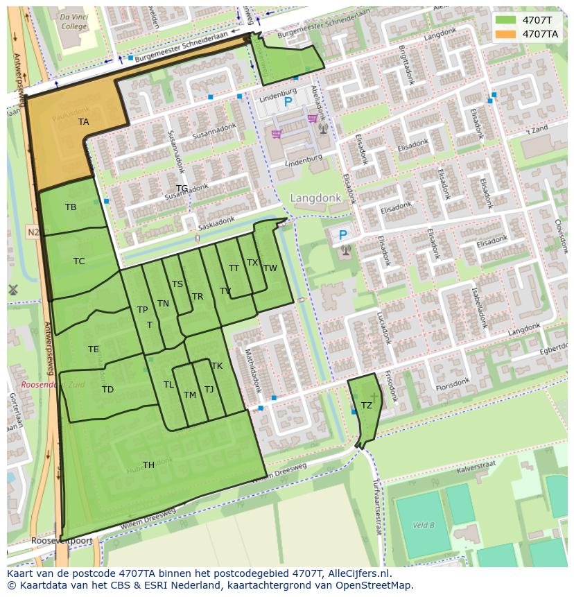 Afbeelding van het postcodegebied 4707 TA op de kaart.