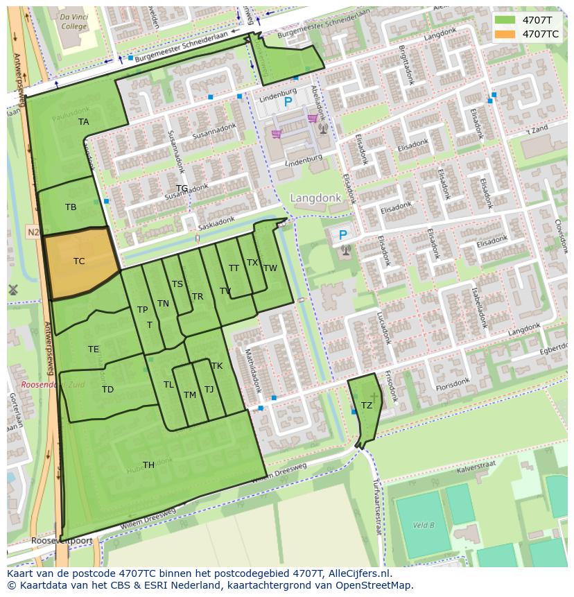 Afbeelding van het postcodegebied 4707 TC op de kaart.