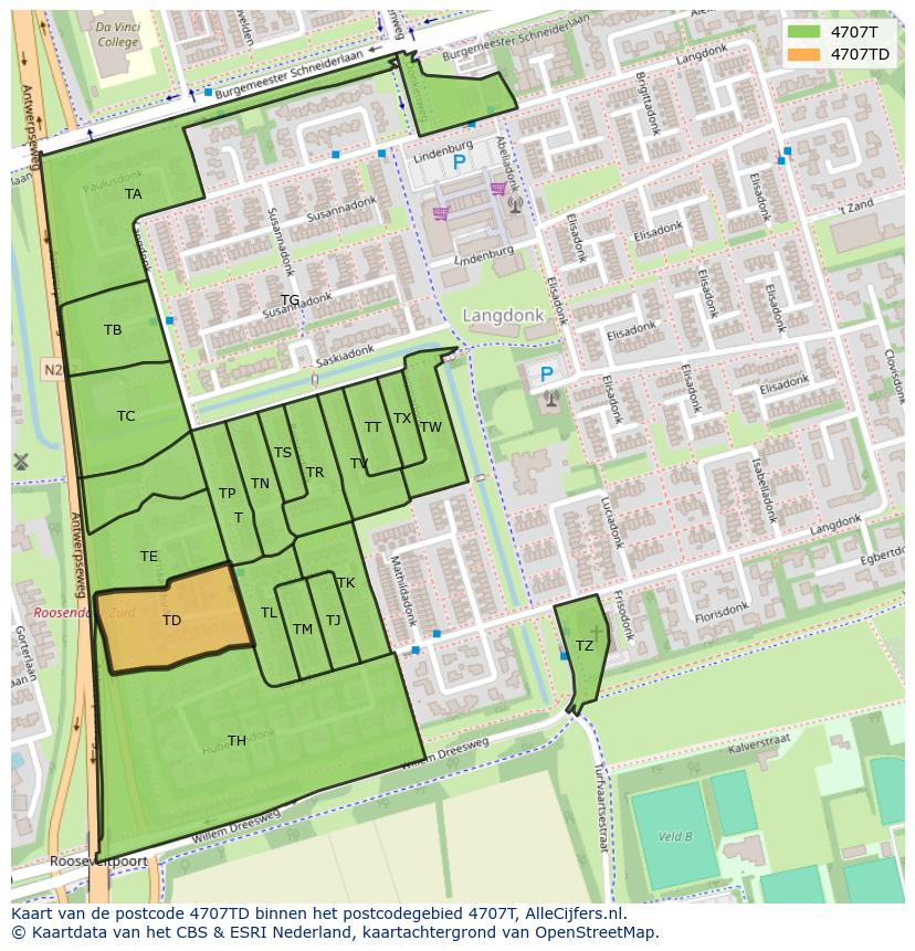 Afbeelding van het postcodegebied 4707 TD op de kaart.