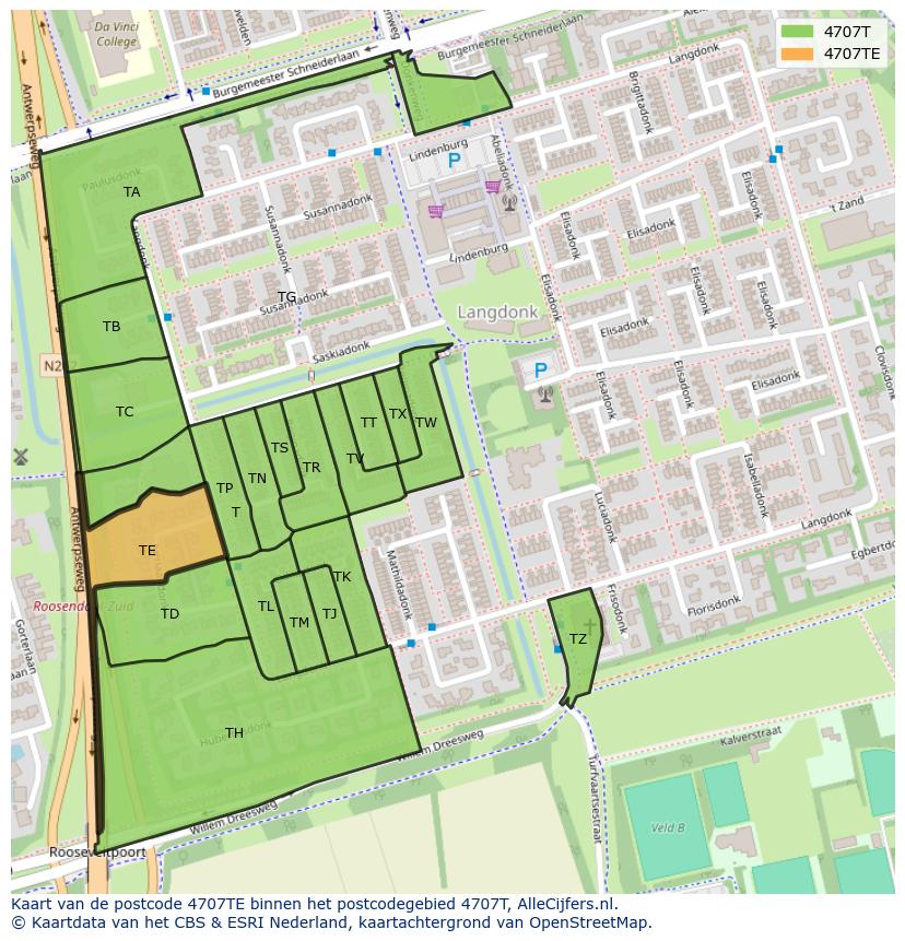 Afbeelding van het postcodegebied 4707 TE op de kaart.