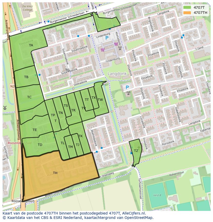 Afbeelding van het postcodegebied 4707 TH op de kaart.
