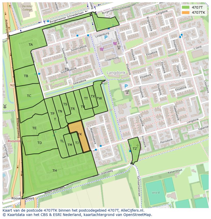 Afbeelding van het postcodegebied 4707 TK op de kaart.