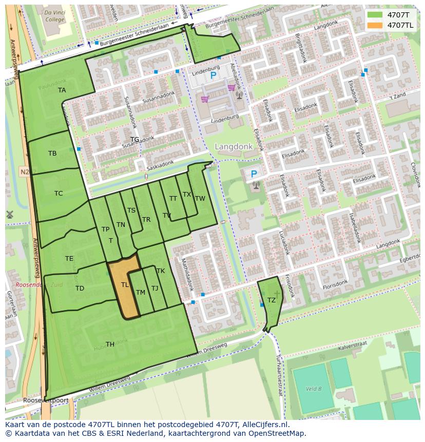 Afbeelding van het postcodegebied 4707 TL op de kaart.