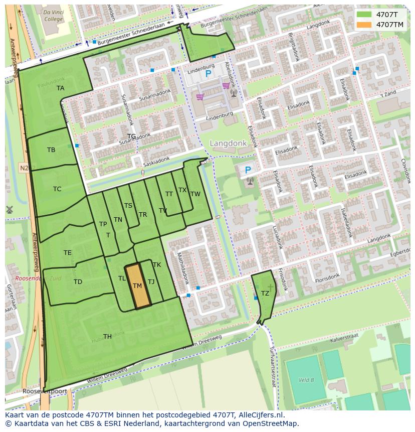 Afbeelding van het postcodegebied 4707 TM op de kaart.