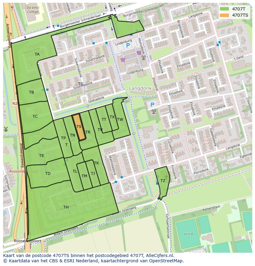 Afbeelding van het postcodegebied 4707 TS op de kaart.