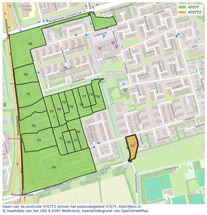 Afbeelding van het postcodegebied 4707 TZ op de kaart.