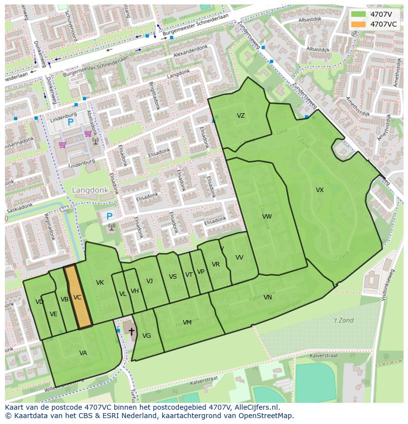 Afbeelding van het postcodegebied 4707 VC op de kaart.