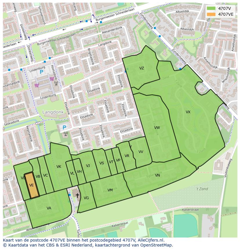 Afbeelding van het postcodegebied 4707 VE op de kaart.