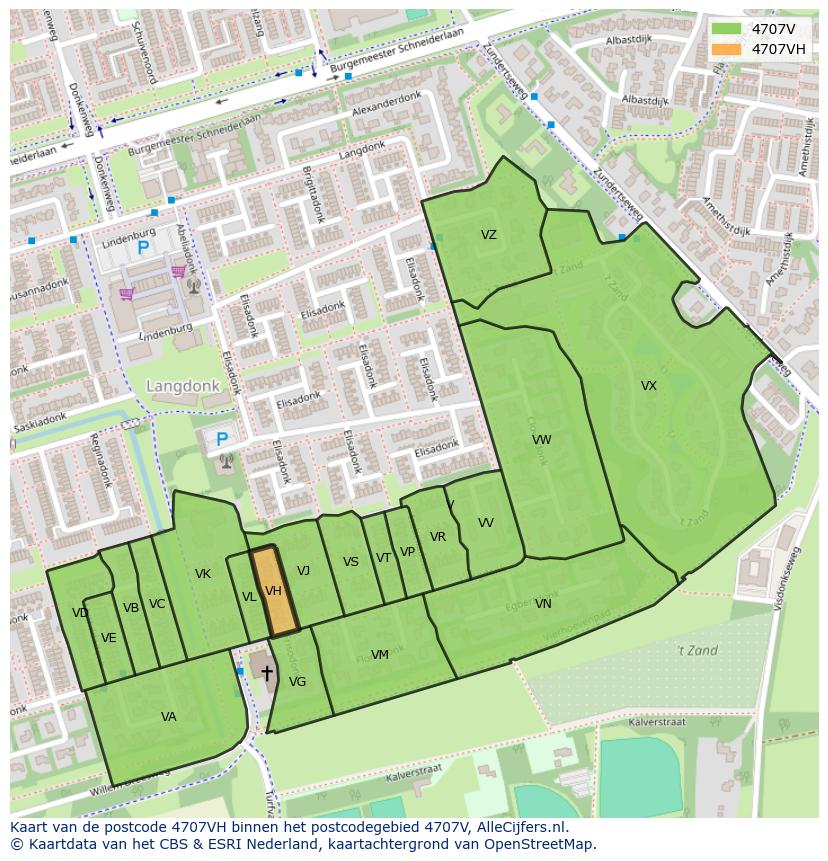 Afbeelding van het postcodegebied 4707 VH op de kaart.