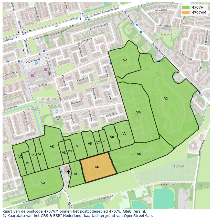 Afbeelding van het postcodegebied 4707 VM op de kaart.