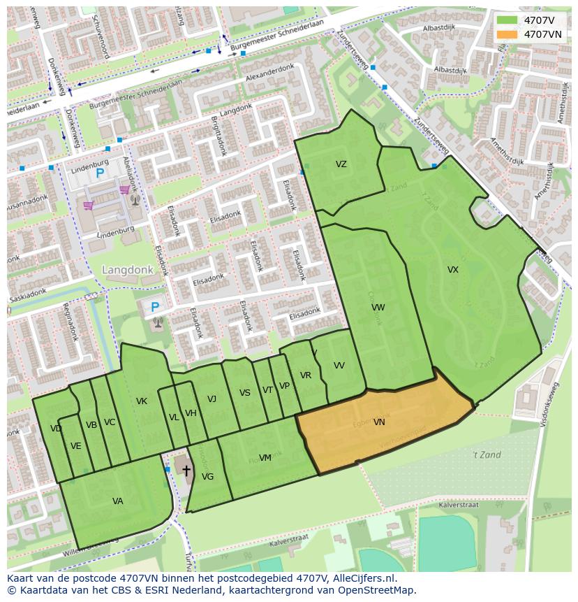 Afbeelding van het postcodegebied 4707 VN op de kaart.