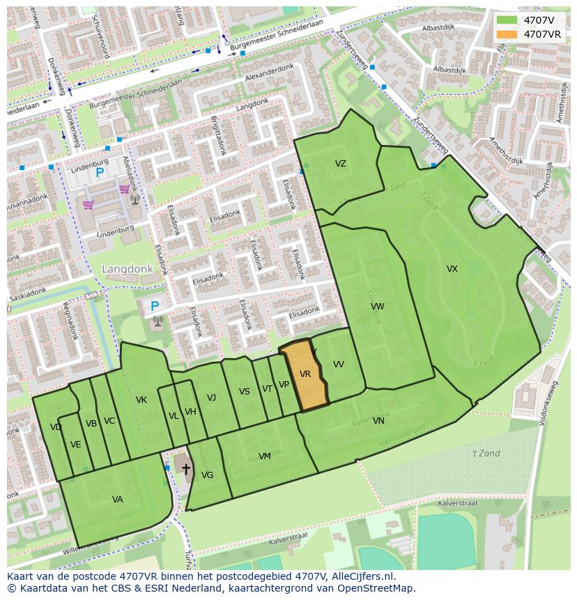 Afbeelding van het postcodegebied 4707 VR op de kaart.