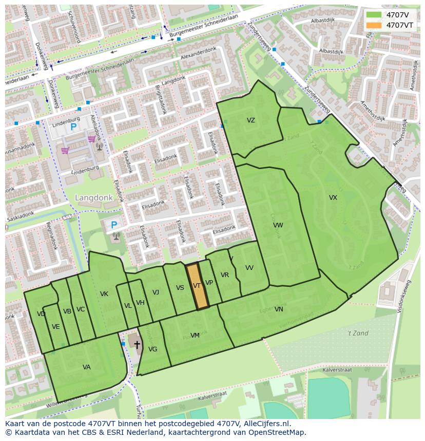 Afbeelding van het postcodegebied 4707 VT op de kaart.
