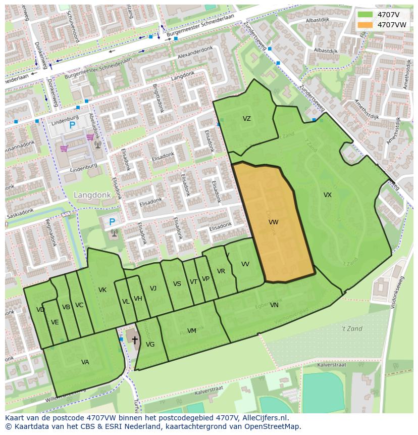 Afbeelding van het postcodegebied 4707 VW op de kaart.