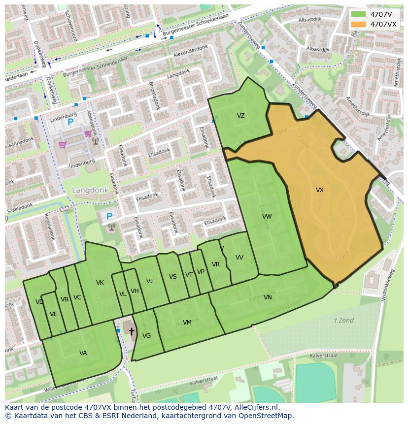 Afbeelding van het postcodegebied 4707 VX op de kaart.