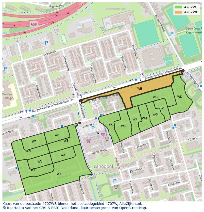 Afbeelding van het postcodegebied 4707 WB op de kaart.