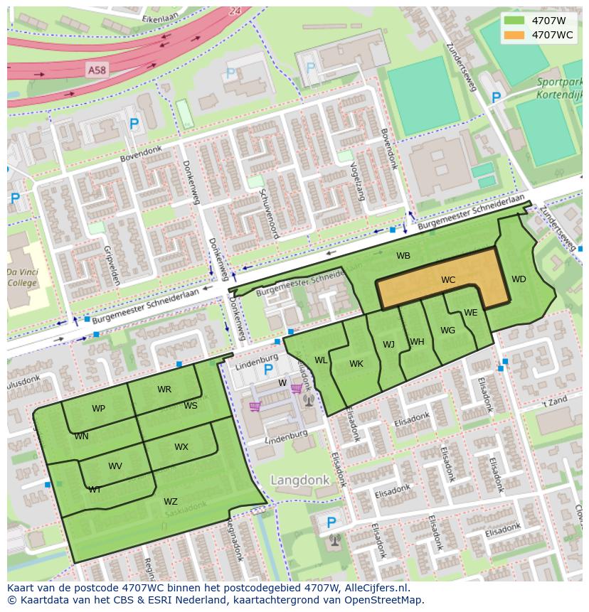 Afbeelding van het postcodegebied 4707 WC op de kaart.