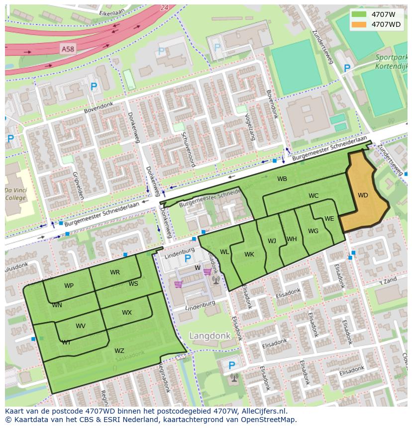 Afbeelding van het postcodegebied 4707 WD op de kaart.