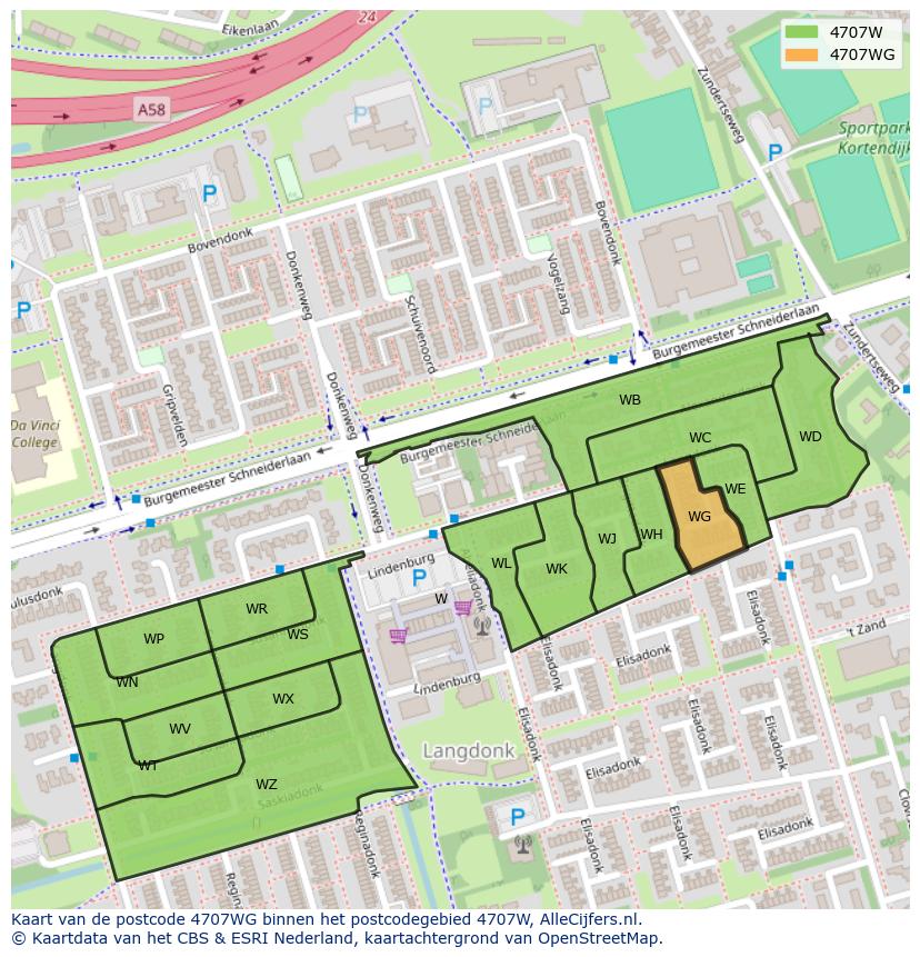 Afbeelding van het postcodegebied 4707 WG op de kaart.