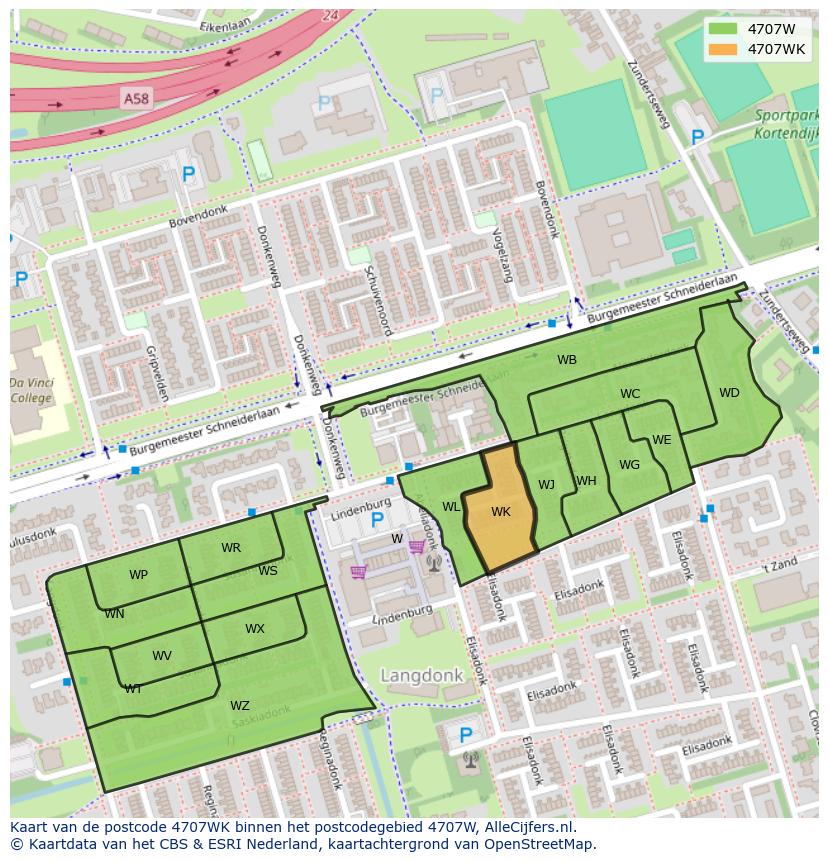 Afbeelding van het postcodegebied 4707 WK op de kaart.