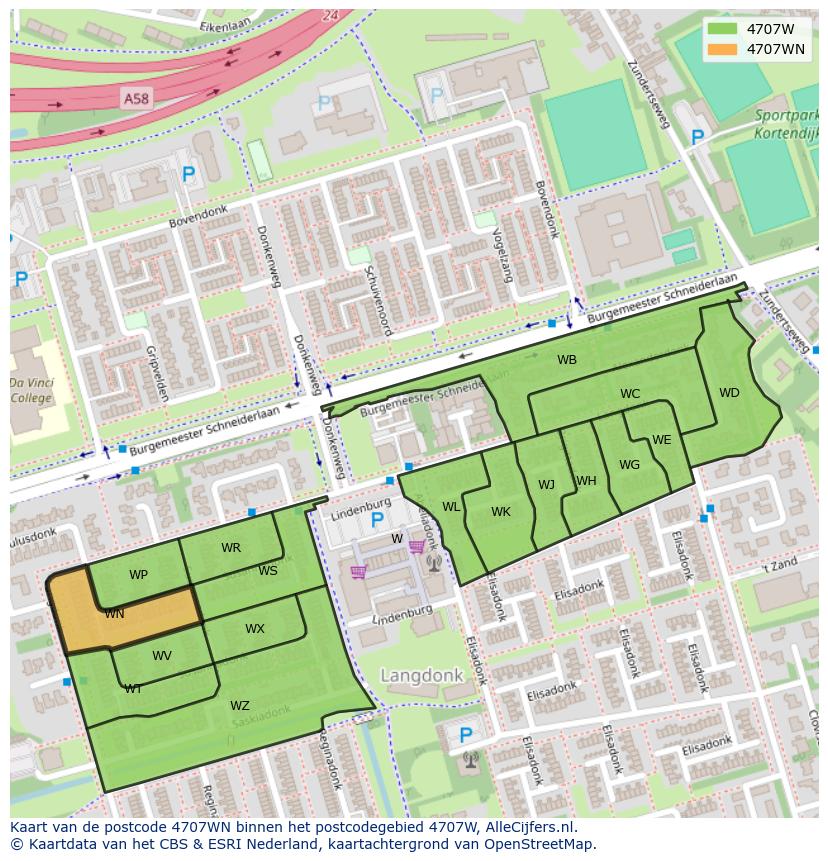 Afbeelding van het postcodegebied 4707 WN op de kaart.