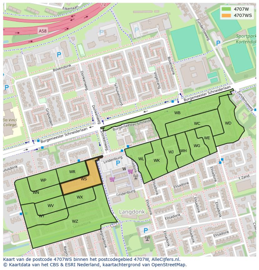 Afbeelding van het postcodegebied 4707 WS op de kaart.
