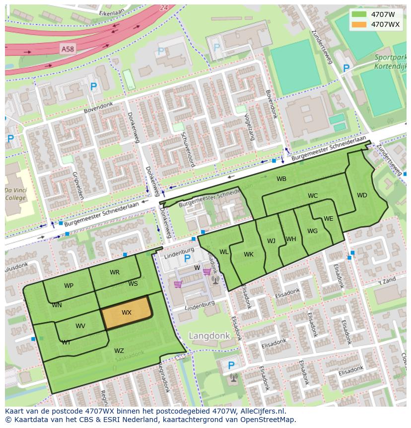 Afbeelding van het postcodegebied 4707 WX op de kaart.