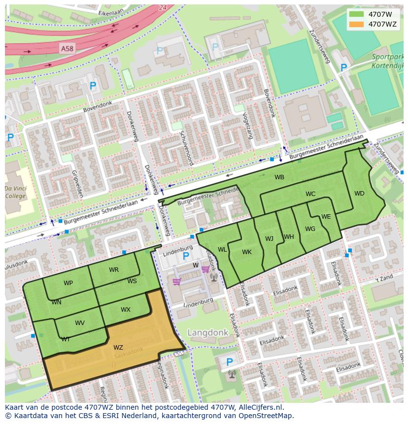 Afbeelding van het postcodegebied 4707 WZ op de kaart.