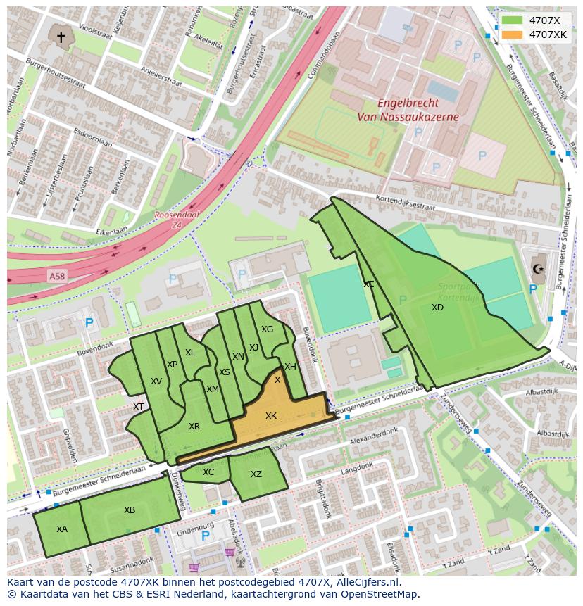 Afbeelding van het postcodegebied 4707 XK op de kaart.