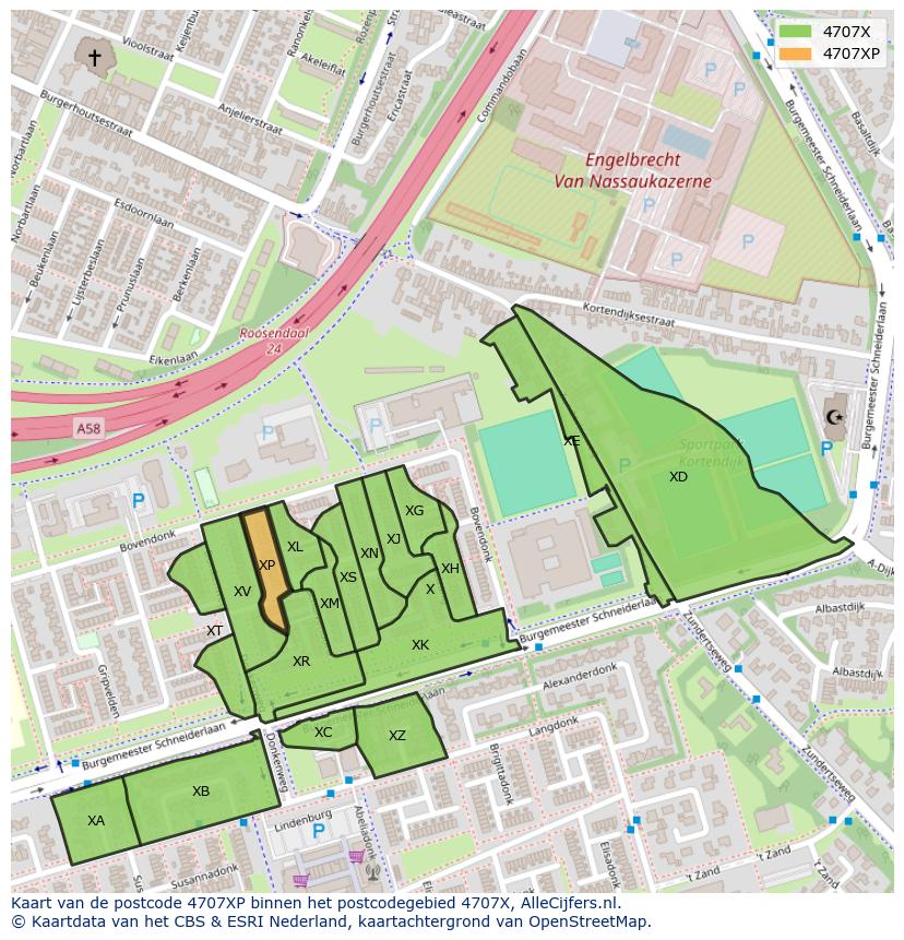 Afbeelding van het postcodegebied 4707 XP op de kaart.