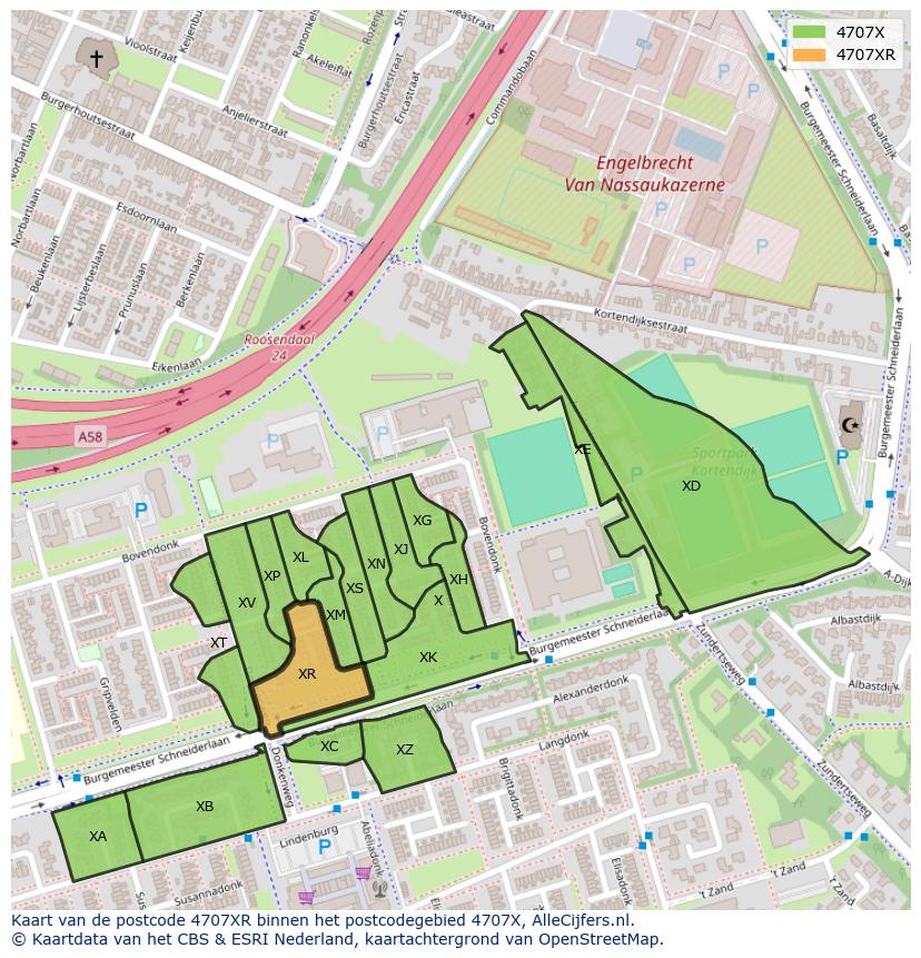 Afbeelding van het postcodegebied 4707 XR op de kaart.