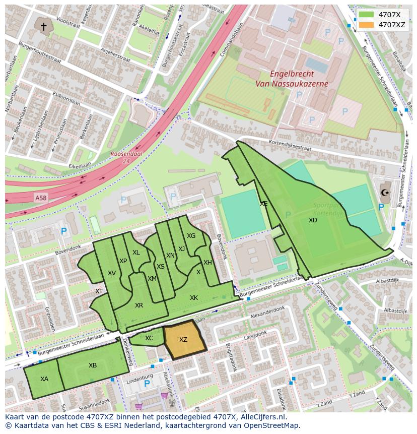 Afbeelding van het postcodegebied 4707 XZ op de kaart.
