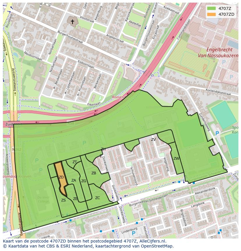 Afbeelding van het postcodegebied 4707 ZD op de kaart.