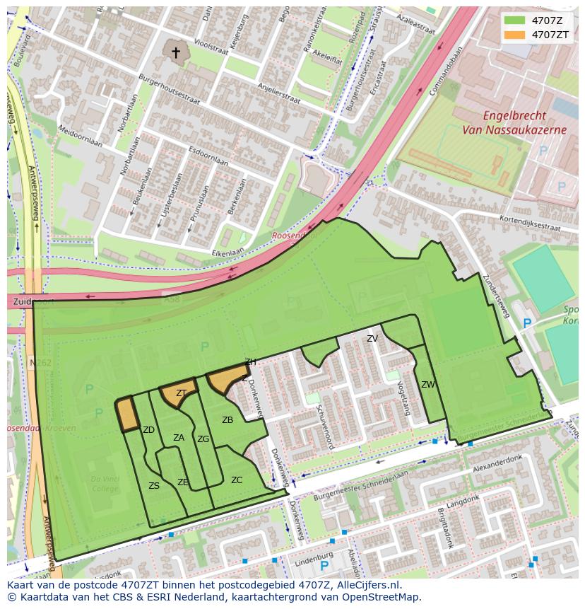 Afbeelding van het postcodegebied 4707 ZT op de kaart.