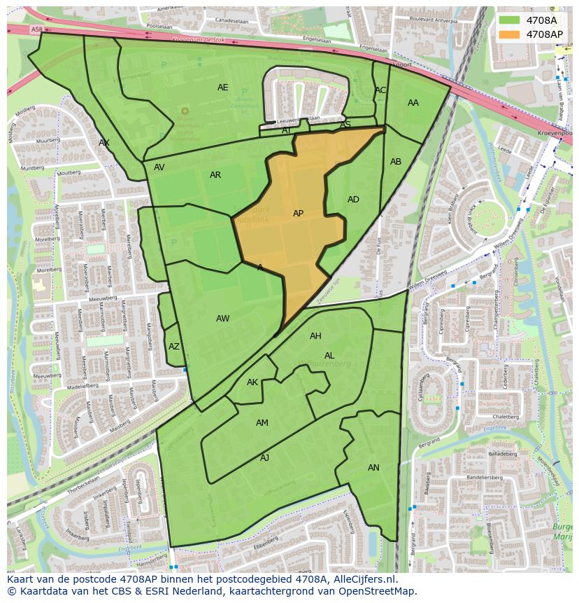 Afbeelding van het postcodegebied 4708 AP op de kaart.